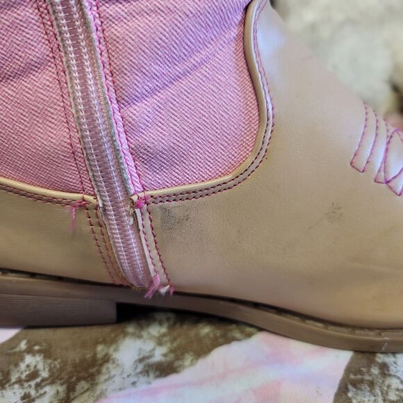 Bebe Girls Pink Embroidered Side Zip Cowgirl Boots Girls Size 7 - Picture 9 of 14